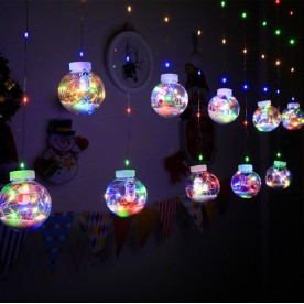 Коледна светеща завеса крушки с Дядо Коледа 3м.