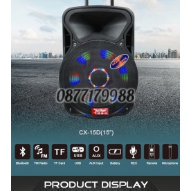 ПРЕНОСИМА КАРАОКЕ СИСТЕМА TEMEISHENG FEIYANG 15 ИНЧА С АКУМУЛАТОР CX15P ТОНКОЛОНА С МИКРОФОНИ - USB/BLUETOOTH/TF/REMOTE И ДРУГИ